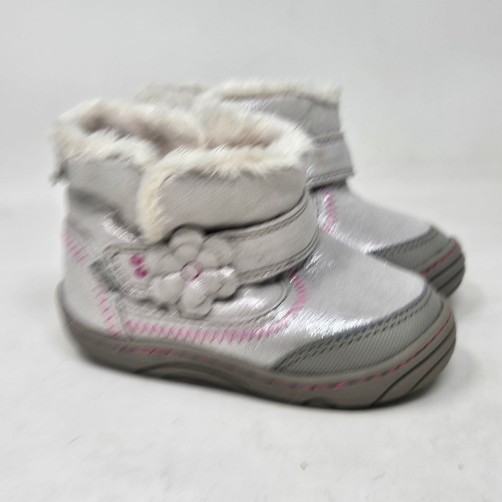 Surprize by Stride Rite Arliss Toddler Girls Silver Pink Fur Boots SZ059 Size 5
